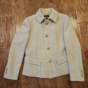 Talbots Blazer Womens 6 Tan Button Up Pockets Wool Blend Herringbone Classic